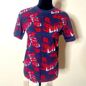 Akademiks‎ Boys Sz L 14/16 Blue/Red Drip Graphics Crewneck Short Sleeve T~Shirt